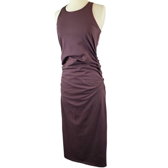 Michael Stars Midi Dress L Burgundy Foil Trim Racerback Ruched Beachy Vaca NWT - Picture 2 of 12